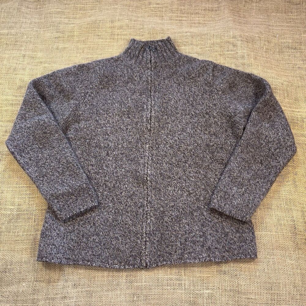 LL Bean Womans Lambs Wool/Angora Rabbit Hair Brown Full Zip Sweater Size Medium